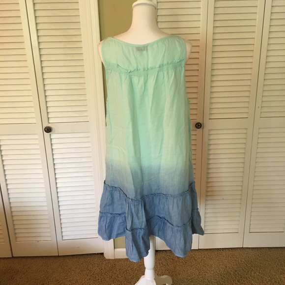 Vineyard Vines Ombre Chambray Blue and Light Green Linen Sleeveless Dress - Picture 3 of 11